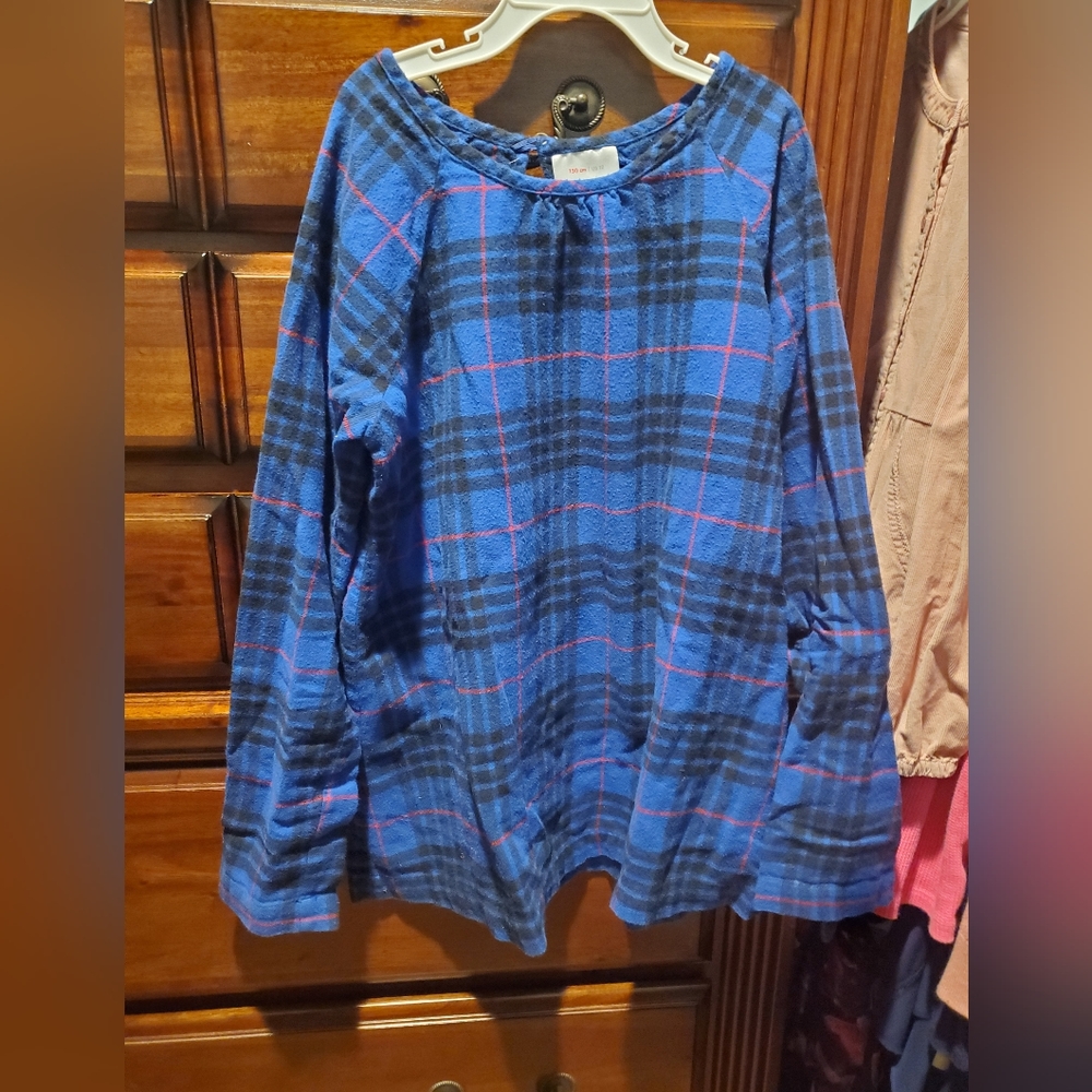 Hanna Andersson Size 12 Blue And Red Plaid Long Sleeved Girls' Tunic Top In EUC!